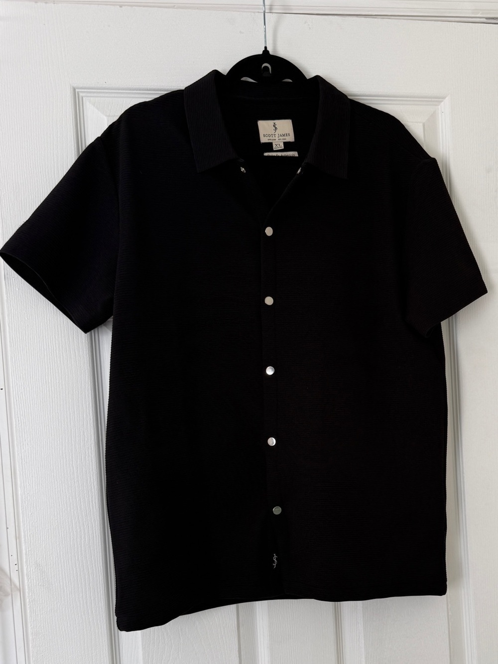 Scott James Black Ribbed Knit Short Sleeve Snap Front Shirt XL